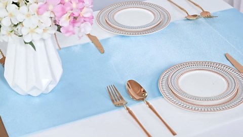 5 Pack Baby Blue Table Runners 12 x 108 inches Long Baby Blue Silk Satin Table Runner for Wedding Banquet Birthday Summer Party