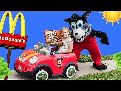 McDonalds and Pizza Delivery Assistant Fast Food Serving Mickey Mouse and Donald Duck