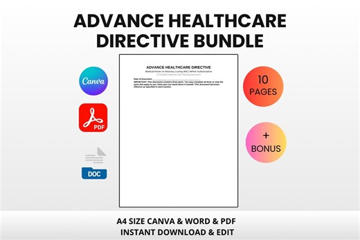 Advance Healthcare Directive Bundle | Editable Canva Word PDF | Medical Power of Attorney Living Will HIPAA - Etsy.de