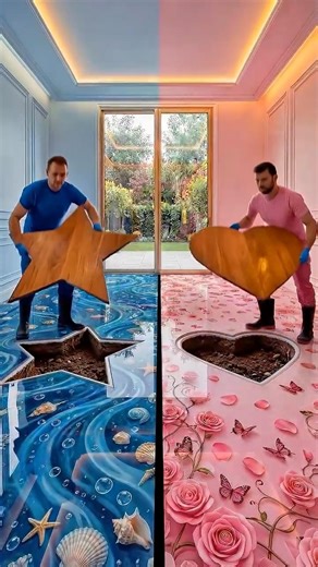 Blue vs Pink Epoxy Floor Transformation | Heart & Star Hidden Design Reveal 🤯