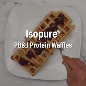 We're loving these delicious PB & Jam protein waffles by MacroChef Healthy Recipes. Packed with 23g of protein too, so you can feel good about it. Get the full recipe here: https://bit.ly/PBJWaffles | Isopure