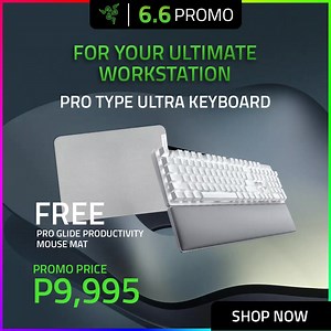 The Razer Pro Type returns in top form to revolutionize your workstation This resilient ergonomic keyboard promises a quieter, more luxurious experience with every keystroke. Get a FREE Razer Pro Glide for every purchase this 6.6 Mid Year Sale Shop here: Lazada - https://s.lazada.com.ph/l.bhW1 Shopee - https://shope.ee/9eq5SEvb2P Add to Cart Now! #RazerPH #FreeShipping #RazerGaming | Lucky HR | Facebook