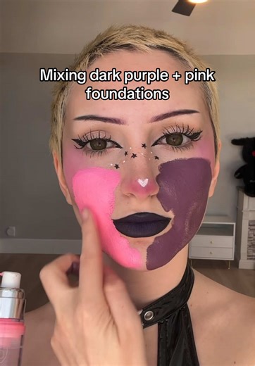 Mixing our Sunset Makeup dark purple pink foundations 🌸 #facepaint #sfxmakeup #cosplaymakeuptutorial #creativemakeup #altmakeup