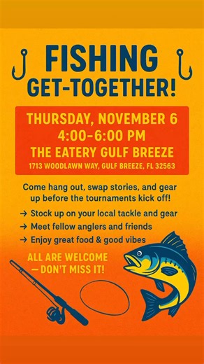 3.1K views · 21 reactions | We love the panhandle this time of year. Bruno and I will be headed over to fill up all the tackle shops and are hosting another great Meet up for all who will be in the Gulf Breeze / Navarre area. We will have a drawings again thia year so make sure you get your ticket when you get there. The Eatery has some new food trucks also! See you all there to hangout and tell great fishing stories. The Eatery | The Sinker Guy | Facebook