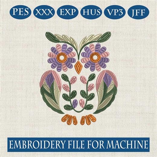 Floral Owl Embroidery Design, Folk Art Owl Pattern, Botanical Owl Embroidery File, Machine Embroidery Animal, Decorative Owl Design - Etsy