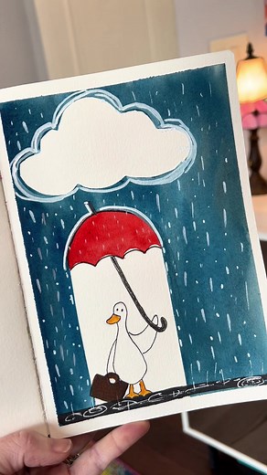 Duck with Umbrella Watercolor Painting Tutorial
