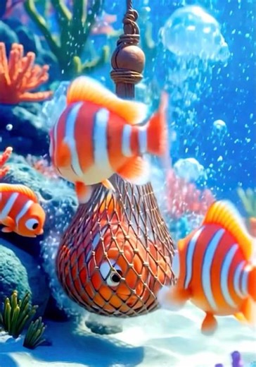 Baby Fish Saves Dad from Fishing Net 🐟 | Cute Underwater Cartoon Story for Kids