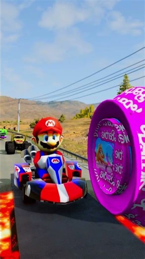 FUNNY CARS | CRAZY FROG & GUMMY BEAR & MARIO & SPONGEBOB & SPRUNKI VS BOLLARD BARBIE IN BEAMNG DRIVE