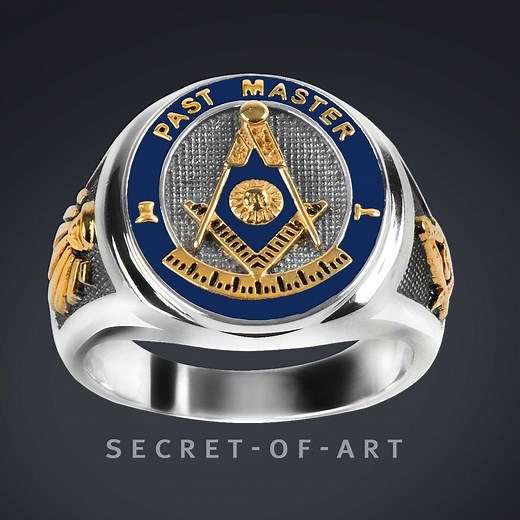 Past Master Ring Signet Ring Masonic Freemason Jewelry Master Mason Masonry Sterling Silver 925 18k-gold-plated All Seeing Eye, Blue Enamel - Etsy