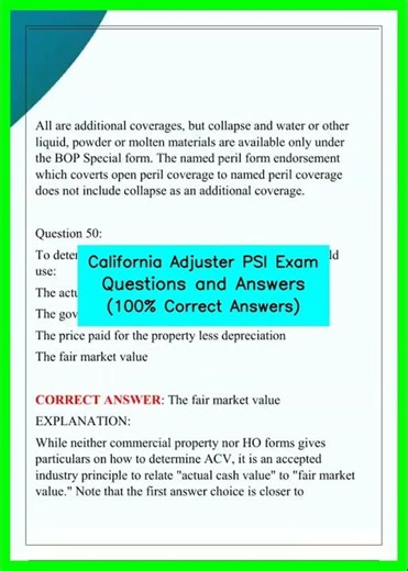 California Adjuster PSI Exam Questions and Answers 100% Correct Answers video