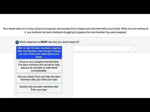 Target Assessment: Q5 | Your leader asks you to help unload and organize merchandise from a large