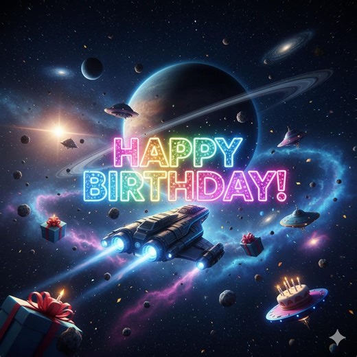 Animated Spaceship Birthday Ecard, Neon Galaxy Greeting (digital Download) - Etsy