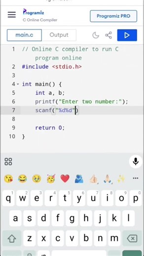 C program sum of two numbers #C #shorts #coding