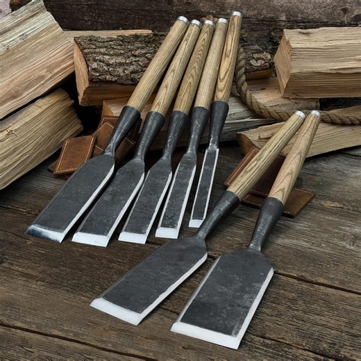 Hand-forged 7-piece Timber Slick Chisel Set – 52100 Carbon Steel Blades, Ash Handles. Framing Chisels for Woodworking. Carpentry Tools - Etsy