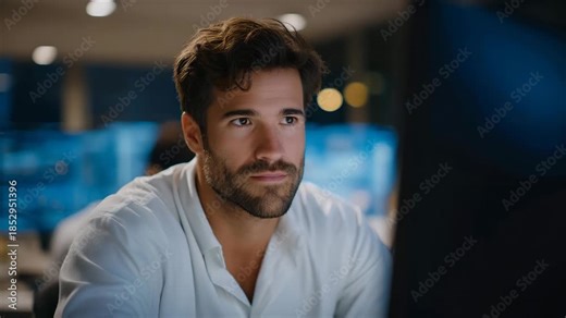 Engineer analyzing real-time performance metrics on a transparent digital screen inside a data store room — data optimization, predictive analytics, and advanced IT monitoring environment.