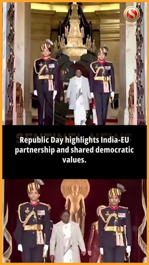 President Droupadi Murmu was seen stepping out of Rashtrapati Bhavan alongside President of the European Council António Luís Santos da Costa and President of the European Commission Ursula von der Leyen, who are the Chief Guests at India’s 77th Republic Day celebrations. The ceremonial moment underscored India’s strong and growing partnership with the European Union. The presence of the two senior EU leaders highlights shared democratic values, strategic cooperation and expanding ties across di