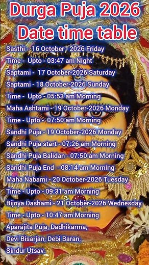 2026 Durga Puja Time table | 2026 Durga Puja details | Durga Puja 2026 status | Durga Puja 2026