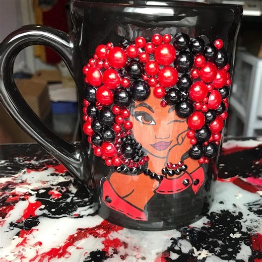Coffee Mug Blinged Out, Cups Personalized, Beaded 3D, Decorated, Custom Gifts, Rhinestone Beaded Women’s Drinkware, Black African American - Etsy