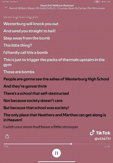 Dead girl walking (reprise) lyric video #heathers #lyric #music #fyp #lyrics