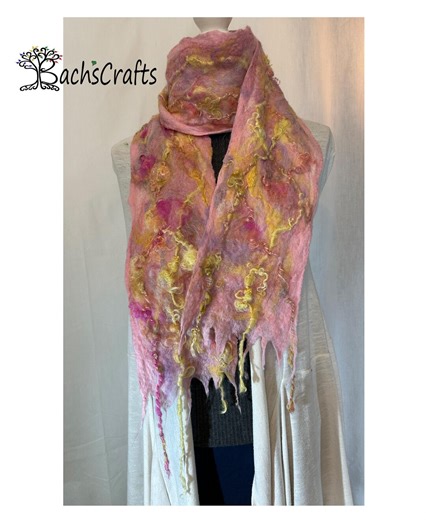 Pink and Yellow Hand Nuno Felted Wool Scarf - Etsy