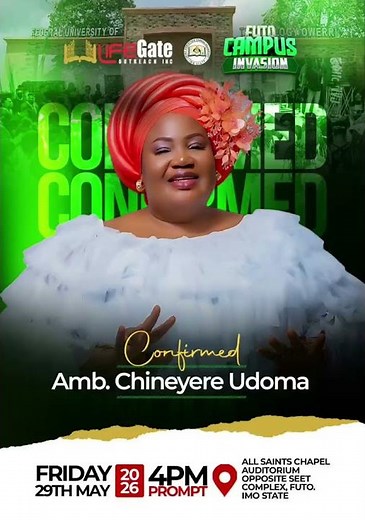 Amb. Chinyere Udoma is confirmed for FUTO Campus Invasion! 🔥🙌