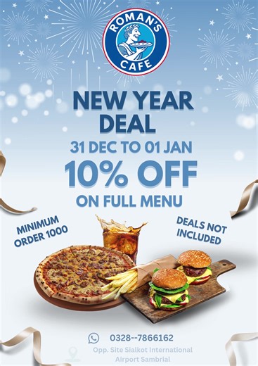 🎉 **Happy New Year 2026 from Roman's Cafe Branch 3!** 🎊 As we step into a new year filled with hope, joy, and new beginnings, the entire team at **Roman's Cafe Airport Branch** wishes you and your loved ones a year of success, happiness, and delicious moments! ✨❤️ 🥳 **Celebrate with us and enjoy a special treat!** To welcome 2026, we're offering **10% OFF on our ENTIRE MENU**! 📅 **Valid from 31 Dec 2025 to 1 Jan 2026 only!** Whether you're starting the year with a family feast, a friends’ ha