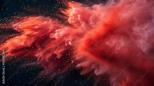 Red powder explodes against a black background, creating a vibrant and dramatic cloud of color Stock Video