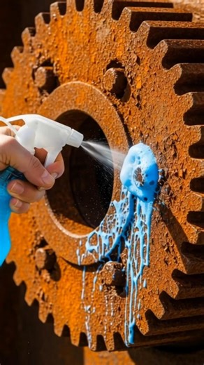 Rusted industrial gear cleaning spray #rust #spray #satisfying