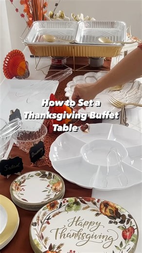 39K views · 120 reactions | Hosting Thanksgiving? Serve a crowd and impress guests with a simple and aesthetic buffet table! https://bit.ly/47wkeHX 4 Tips for Creating a Thanksgiving Buffet 1. Choose a location with plenty of space 2. Create the optimal layout: plates, then food, and end with rolled cutlery 3. Add decorative labels to each dish 4. Setup separate stations for drinks and desserts | Party City | Facebook