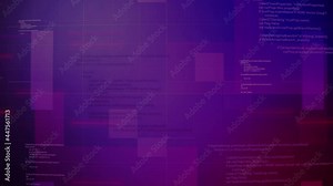 Looped dynamic background with program codes. Motion. Lot of program codes are written in small print on background of squares. Dynamic squares moving on background with program codes