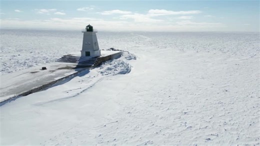 Frozen Lake Erie in Canada transforms into a snowy desert of ice