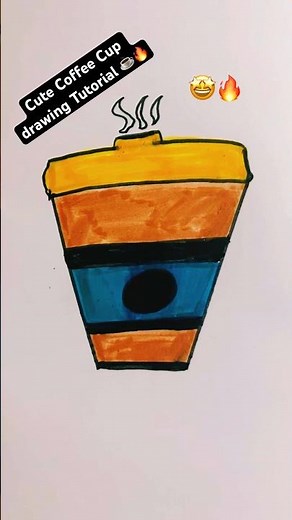 🤩Cute coffee cup drawing tutorial🔥☕️ | Drawing coffee cup 🎨 #shorts #art #coffee #shortsfeed #cup