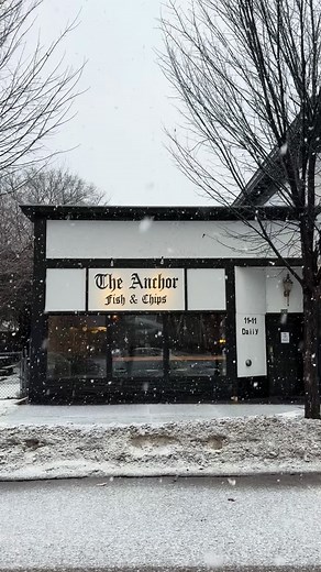 Hiding in a snow globe today! ☃️ We’re open despite the snow until 11pm. Stay safe & warm out there! | The Anchor Fish & Chips
