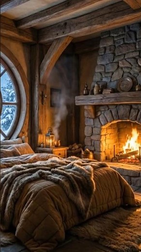 Cozy Winter Hobbit House Ambience ❄️ Crackling Fireplace & Heavy Snowfall Sounds for Sleep & Study