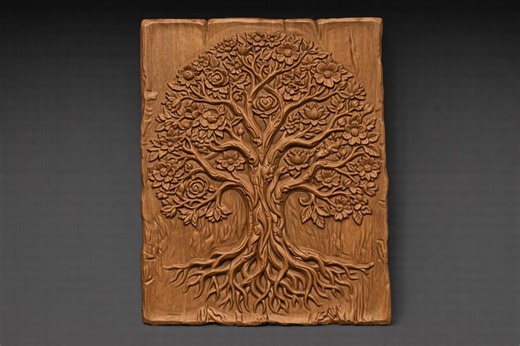 Floral Tree of Life 3D Relief STL File, Botanical Nature Wall Art (Digital Download)
