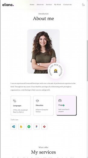 Eliana Portfolio Website HTML CSS #shorts #coding