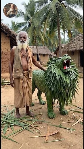Grandpa Making Lion From Palm Leaves 🦁🌿 | Amazing Village Craft #aicraft #aivideo #shorts