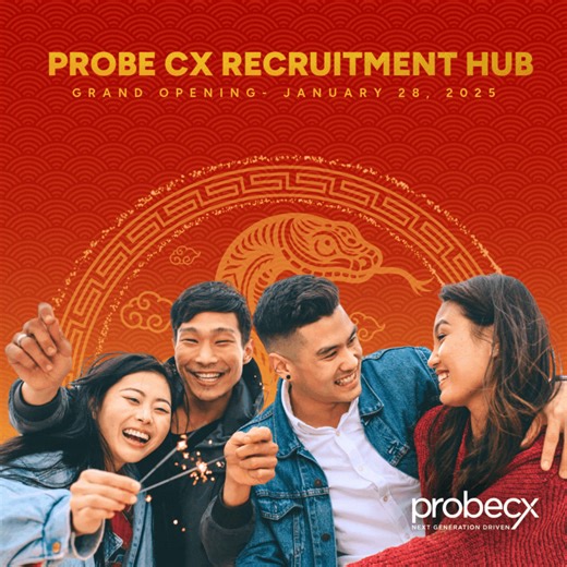 🚀 𝐒𝐭𝐚𝐫𝐭 𝐲𝐨𝐮𝐫 𝐜𝐚𝐫𝐞𝐞𝐫 𝐰𝐢𝐭𝐡 𝐚 𝐭𝐫𝐞𝐚𝐭! 🚀 Join us at Probecx Recruitment Open House this January 28 at Global One, Eastwood City, and take the first step towards your dream job. 🎉 What’s in it for you? ✅ Walk-in candidates get to enjoy free food and treats from us! ✅ Hired on the spot? Walk away with a ₱1,000 bonus to celebrate your success! 📅 When: January 28, 2025 📍 Where: Global One, Eastwood City Don’t miss out! Grab this opportunity to meet our recruiters, learn abou