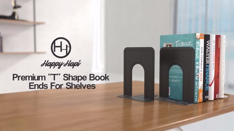 HappyHapi Book Ends, Metal Bookends for Shelves, Non-Skid Book End to Hold Books, Black Book Stopper/Holder for Office Home Kitchen, 5.7X 4.9 X 6.5 in, 3 Pair(6 Pcs, Large)