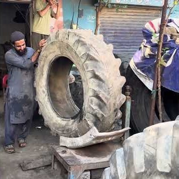 Tractor Giant Rear Tire Exploded – Expert Repairs It With Stitching & Heat Technique