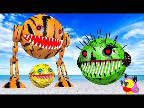 MS PACMAN& MONSTER YELLOW TIGER MONSTER PACMAN & YELLOW ROBOT PACMAN VS HER FRIENDS IN POKEMON #54