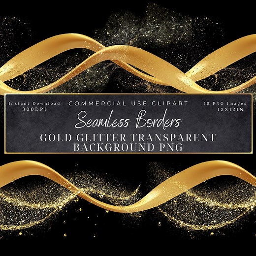 Gold Glitter Seamless Border PNG- Clipart Texture - 300DPI Transparent Background-frames-digital Glitter Frame - Etsy
