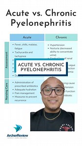 Pyelonephritis is a urinary tract infection that starts in the bladder and travels up the ureters and into the kidneys. This infection can cause localized inflammation and pain as well as systemic symptoms. Pyelonephritis can be classified as either acute or chronic: 🚨Acute: Active bacterial infection that can cause inflammation, localized edema, tubular cell necrosis, and abscesses 🕰️ Chronic: Persistent, long-term kidney inflammation and scarring from recurrent acute infections or vesicouret