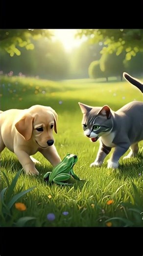 My Cat & Dog vs. The Mighty Frog! 🐸🐾 Hilarious Teamwork! #cat #dog #frog #funnyanimals
