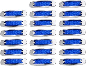 MADCATZ Meerkatt (Pack of 20) 6.4 Inch 12V DC Blue LED Rectangular Fish Shape Light 12 Diodes Side Clearance Marker Lamp Shockproof Trailer Truck Pickup Universal Multi-Use BB12