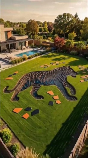 Dad Turns Backyard Into Tiger Water Slide Paradise #shorts #backyard #timelapse #aestheticroomdecor