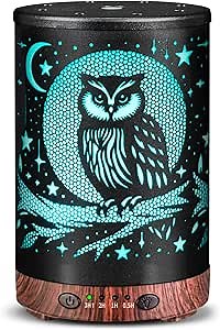Essential Oil Diffuser Metal Aromatherapy Diffuser, Cool Mist Diffuser with 7 Color Lights for Home Office Spa (Owl)