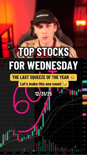 Trade Momentum. on Instagram: "TOP 3 STOCKS FOR WEDNESDAY 12/31/25 TRADING DAY Today’s watchlist caught the BIGGEST movers in the market 🎯 and the stock market is rebounding HARD, and heading back to all time highs.. finally, the next hot stock is here. Are you ready for tomorrows top stocks? Want my full watchlist and to watch these trades and others in real-time? Claim your 7 day free trial! What stocks are you looking to trade tomorrow? #howtotrade #daytrading #investing #stockstowatch #mome