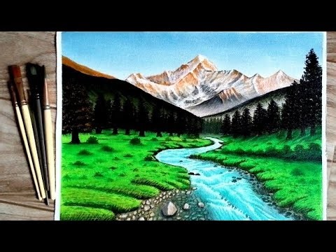 Mountain View Painting | How To Paint Landscape | River Painting Tutorial With Acrylic