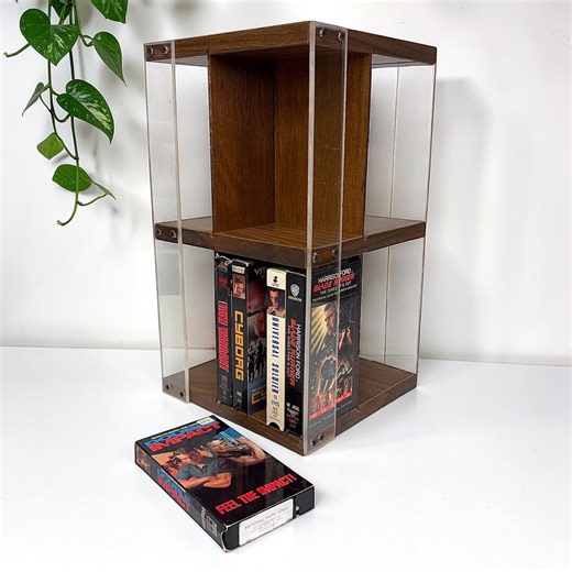 Vintage Rotating Media Display Rack Retro 1970s Mid Century Modern + Vhs/paperbacks/dvds + Homemade + Brown Wood + Clear Plexi + Spins 360 - Etsy